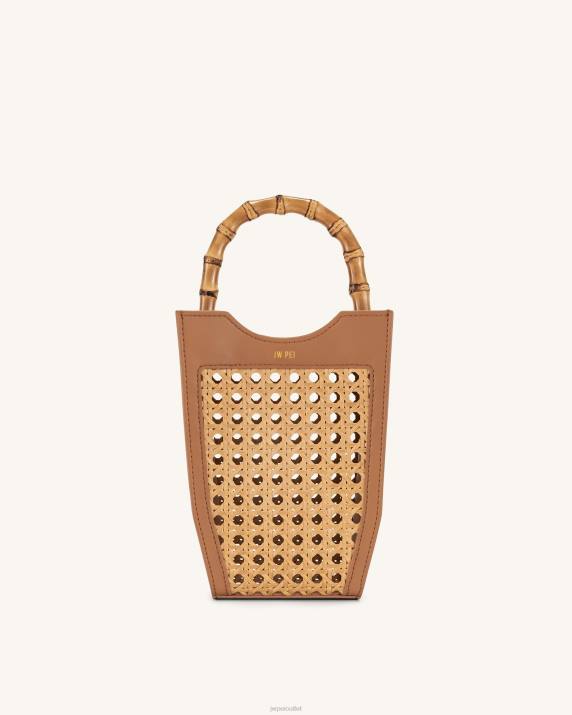 Brown JW PEI FEI Faux Bamboo Woven Phone Bag VV8B207