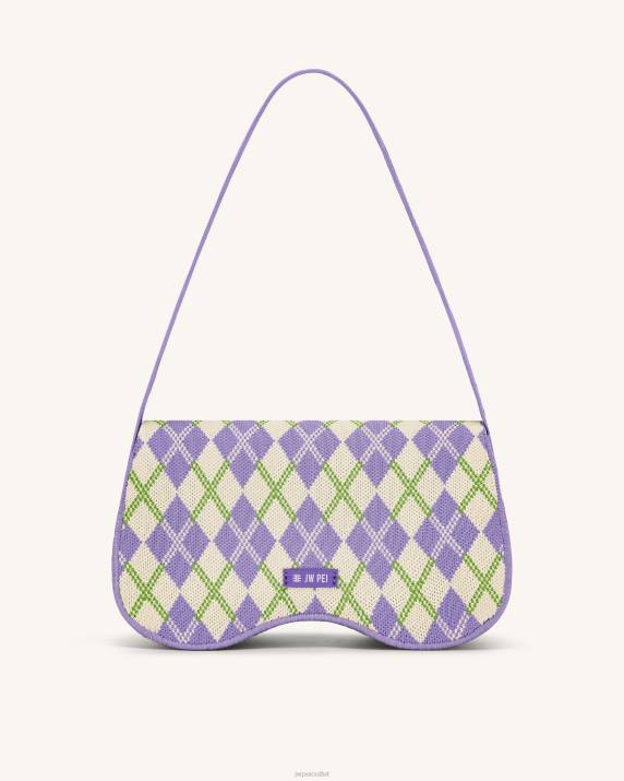 Purple & Ivory & Lime JW PEI Becci Knitted Shoulder Bag VV8B152