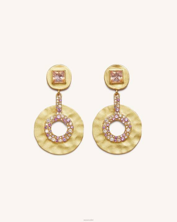 18ct Gold Plated & Morganite & Red Corundum & Multicolor Zircon JW PEI Geometrical Openwork Small Round Earrings VV8B383