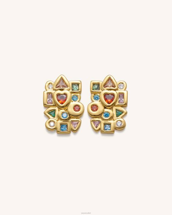 18ct Gold Plated & Multicolor Zircon JW PEI Geometrical Combination Earrings VV8B398