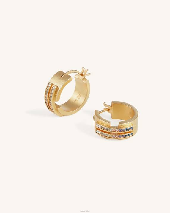 18ct Gold Plated & Multicolor Zircon JW PEI Hoop Earrings VV8B393