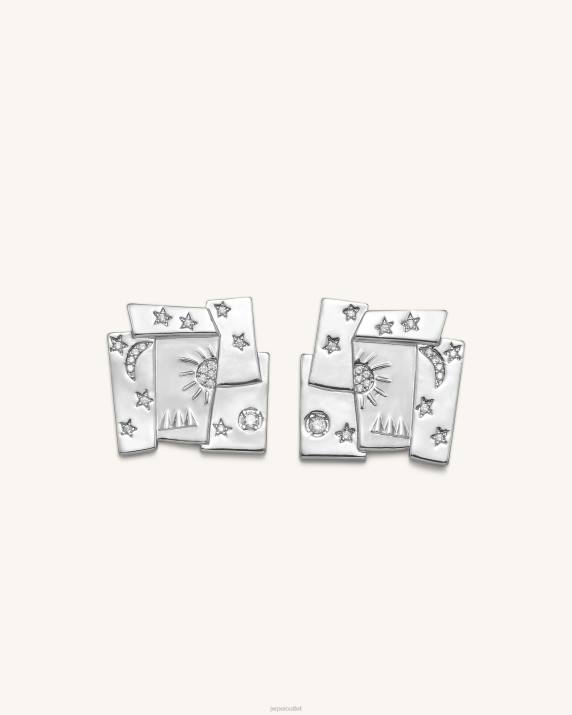 18ct White Gold Plated & White Zircon JW PEI Cosmos Combination Earrings VV8B377