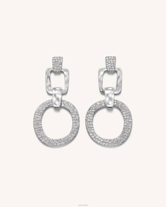 18ct White Gold Plated & White Zircon JW PEI Geometrical Openwork Round Earrings VV8B392