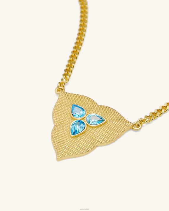 18ct Gold Plated & Aquamarine Zircon JW PEI Leaf Pendant Necklace VV8B359