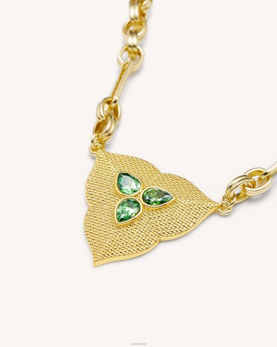 18ct Gold Plated & Dark Green Zircon JW PEI Leaf Pendant Necklace VV8B358