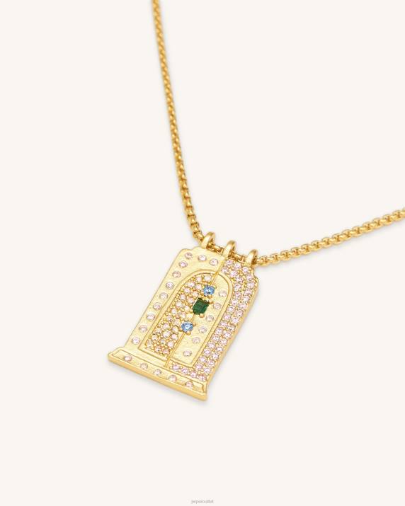 18ct Gold Plated & Multicolor Zircon JW PEI Roman Small Arch Pendant Necklace VV8B346