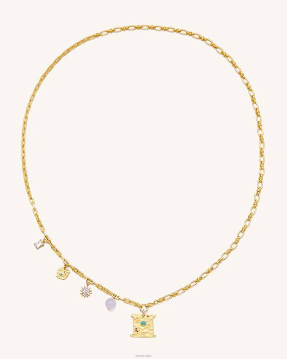 18ct Gold Plated & Turquoise & Multicolor Zircon & Purple Beads JW PEI Cosmos Square Multi Charm Necklace VV8B370