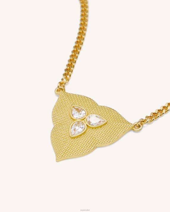 18ct Gold Plated & White Zircon JW PEI Leaf Pendant Necklace VV8B357