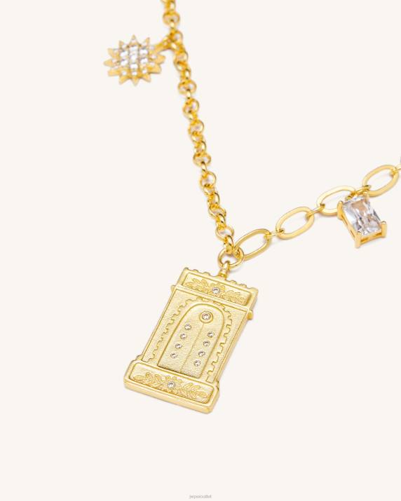 18ct Gold Plated & White Zircon JW PEI Roman Arch Pendant Necklace VV8B348