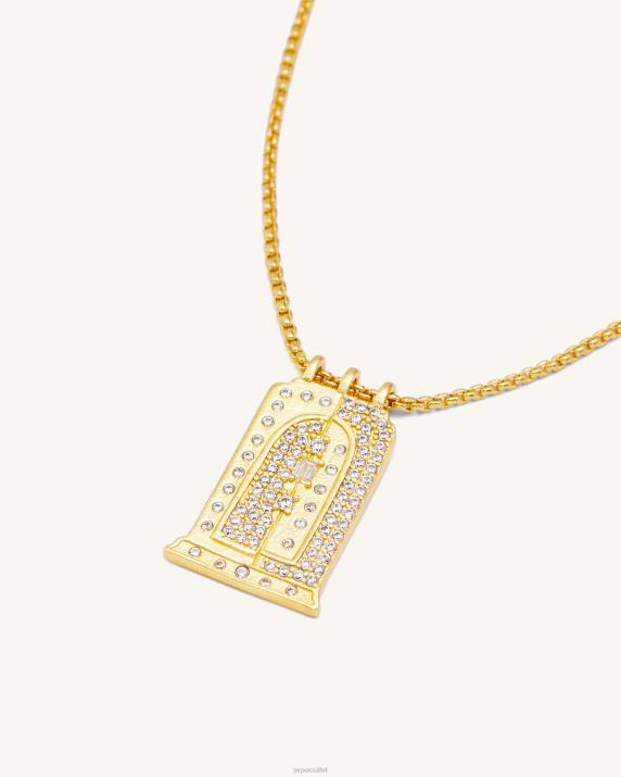 18ct Gold Plated & White Zircon JW PEI Roman Small Arch Pendant Necklace VV8B345