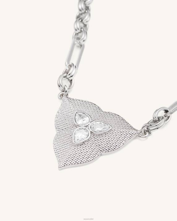 18ct White Gold Plated & White Zircon JW PEI Leaf Pendant Necklace VV8B360