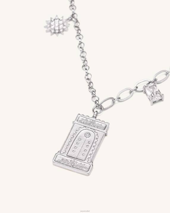 18ct White Gold Plated & White Zircon JW PEI Roman Arch Pendant Necklace VV8B350