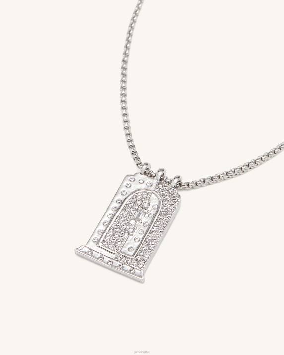 18ct White Gold Plated & White Zircon JW PEI Roman Small Arch Pendant Necklace VV8B347